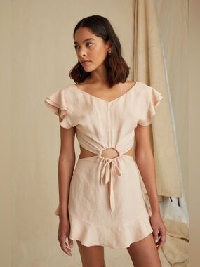 Marissa Webb Kaia Linen Blend Cutout Mini Dress Small Petal Blush Ruffle NWOT